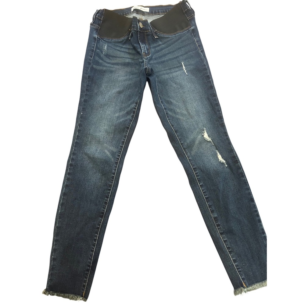 KanCan Distressed Dark Wash Maternity Jeans Frayed Hem Denim size S